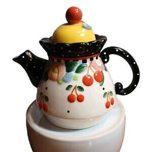 Mary Engelbreit Oh So Briet Teapot W/Lid Cherries Flowers Polka Dots Sh0001